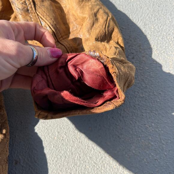 Vintage 80s Tan Leather Moto Bomber Jacket Grunge MEDIUM - Picture 5 of 11